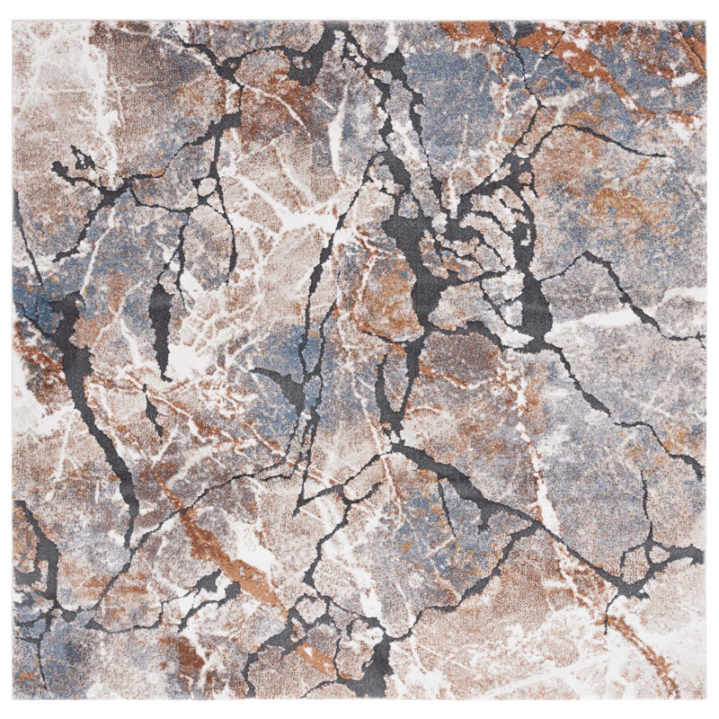 Cyrus Shag Performance Abstract Rug, Square 6'7"