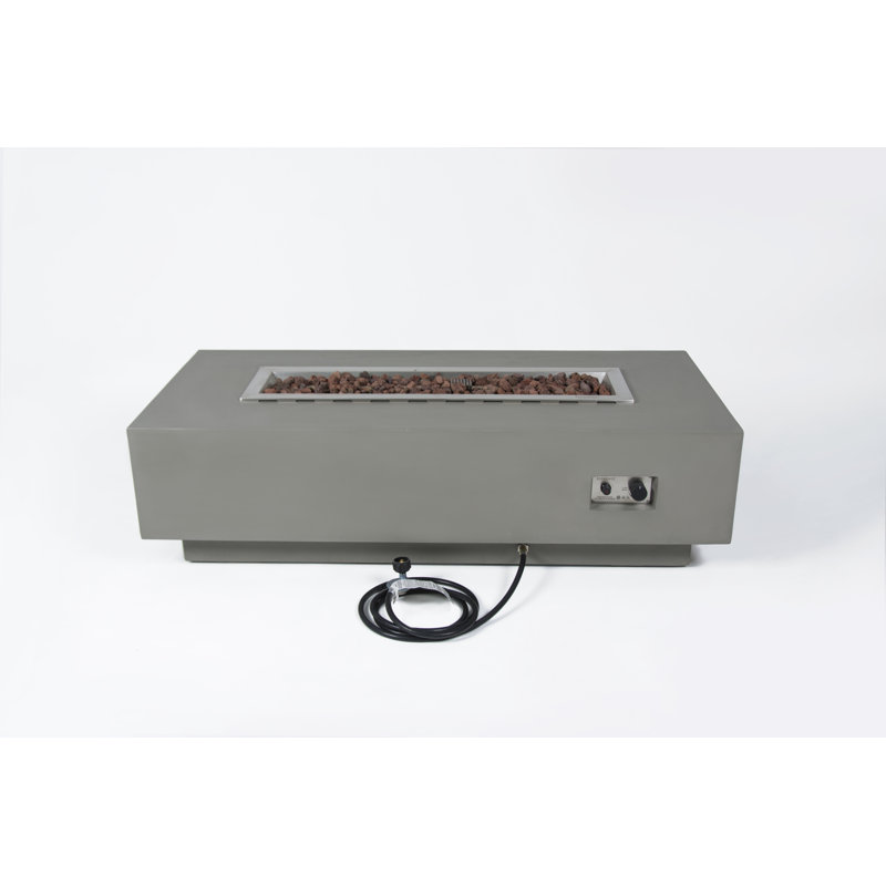 Elementi Granville 60" Propane Concrete Outdoor Fire Pit Table Bundle Includes Burner Lid, Glass Wind Guard, & Propane Tank Cover
