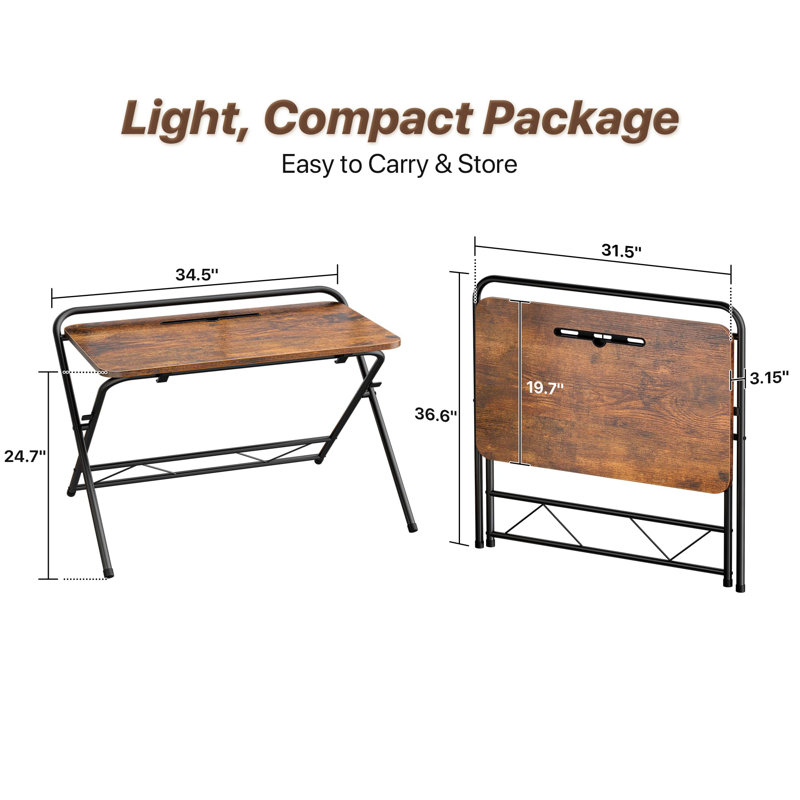 Foldable Computer Desk, Rusitc Brown/Black