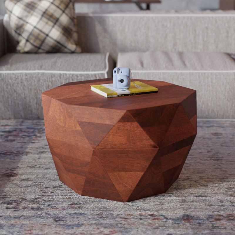 Table basse ronde en bois massif de style tambour l 29,5 po, finition noyer, table basse de salon, Walnut