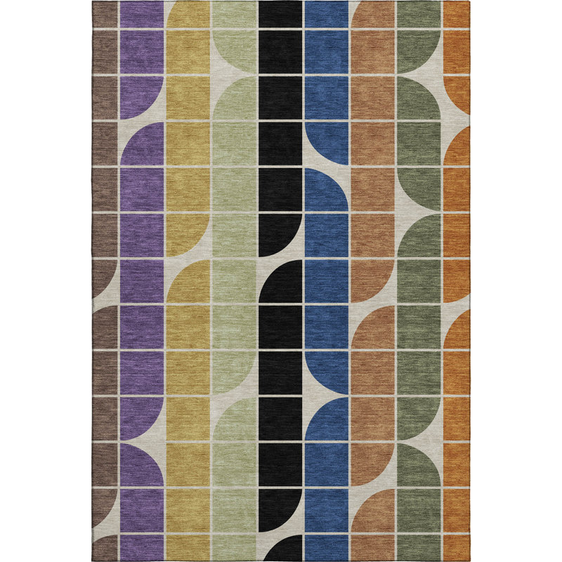 Premium Machine Washable Mayfield AMF2418 Geometric Rug, Blue, 3' x 5'