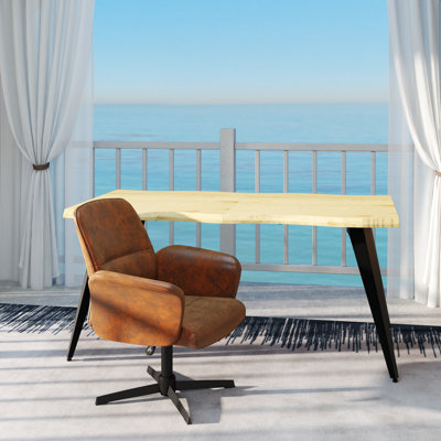 Modern Patio Table and Chair Set with Natural Woodgrain Finish and Swivel Armchair for Outdoor Dining by Gracie Oaks