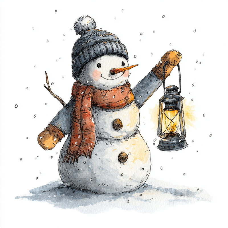 Lanterne, bonhomme de neige sur toile tendue, art mural, H 40 po x l 40 po