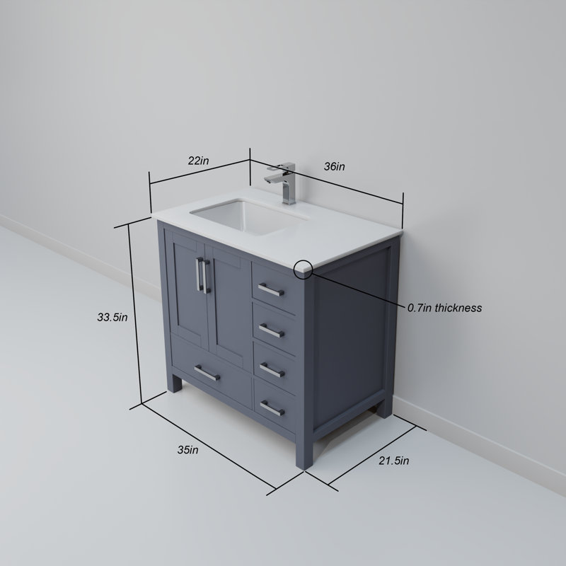 Jacques 36 in. W x 22 in. D Left Offset Bath Vanity and 34 in. Mirror, Dark Gray, White Carrara Marble
