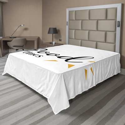 Ambesonne Minimalist Top Flat Sheet Simplistic Summer Times Marigold White and Black