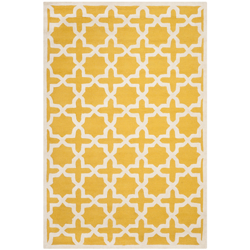 Igna Wool Yellow Area Rug, Rectangle 6' x 9'