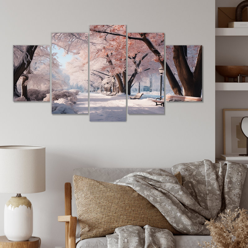 «Pink Snowy Park Floral Canopy», ensemble d'art mural multi-panneaux