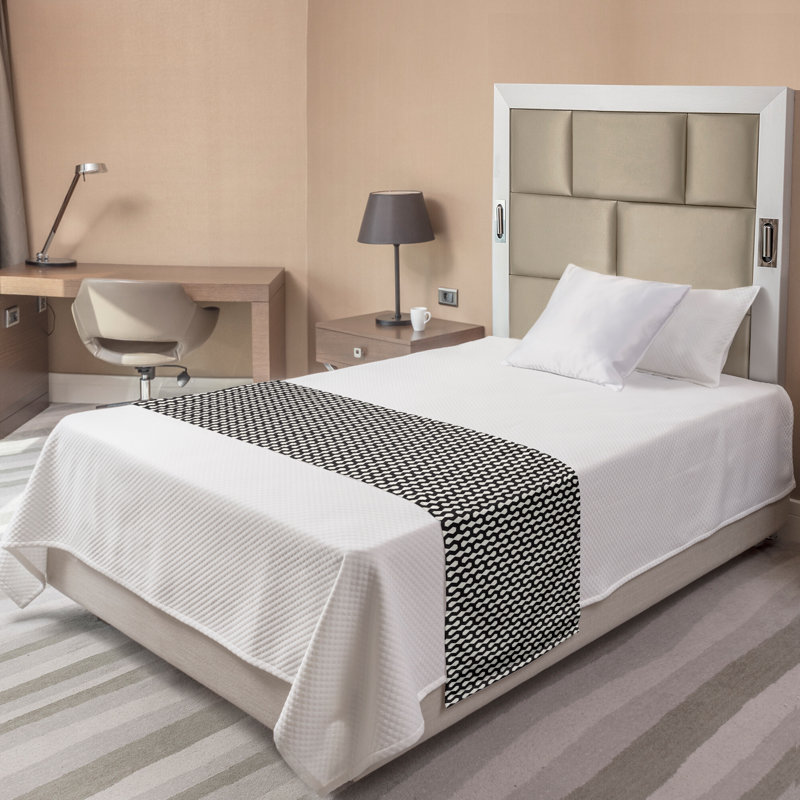 Ambesonne Abstract Bed Runner Simple Continuing Zigzags Eggshell Charcoal Grey, Twin