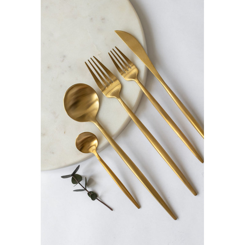 Servin Matte Gold & Black Stainless Steel Flatware, Gold