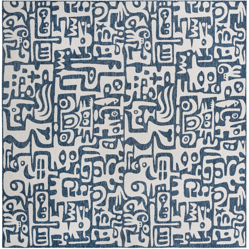 Tapis contemporain de couleur Nykeia de couleur bleue, Carré 12 pi