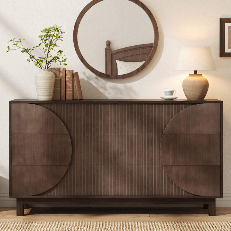 Commode 6 tiroirs, l 60 po, Marron foncé
