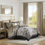 Édredon 12 pièces pour très grand lit noir. Comprend des draps en coton. Comprend un édredon, des taies décoratives, des oreillers et une jupe de lit. Motif cachemire captivant merveilleux-121299558-121299560