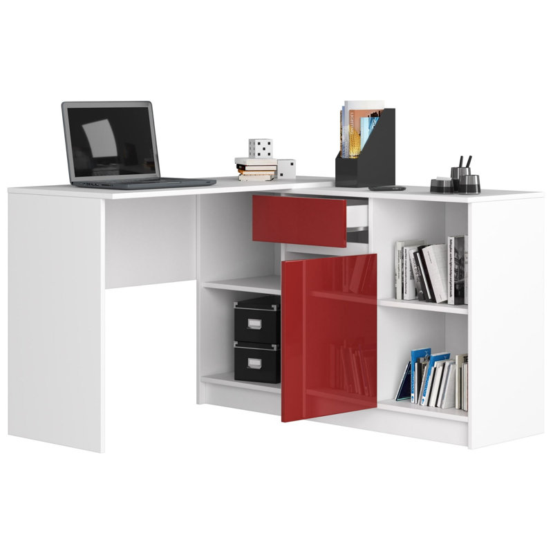 Eldur L-Shaped Computer Desk, Red Gloss