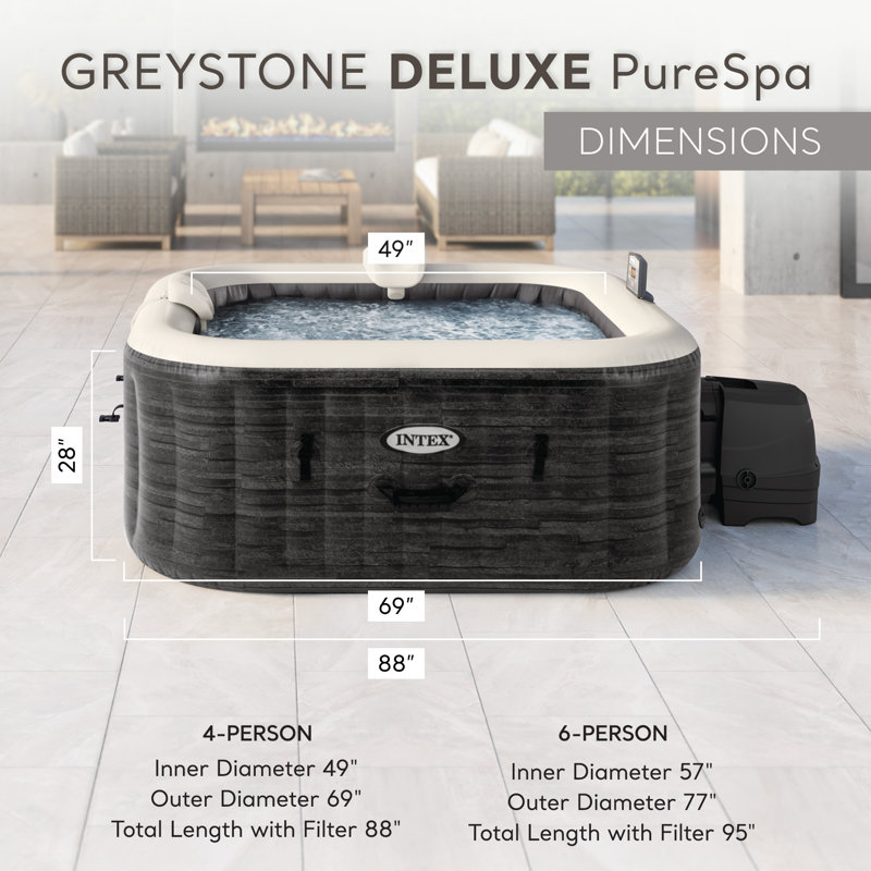 Intex 120 Volt 4 Person 140 - Jet Plastic Square Inflatable Hot Tub in Grey
