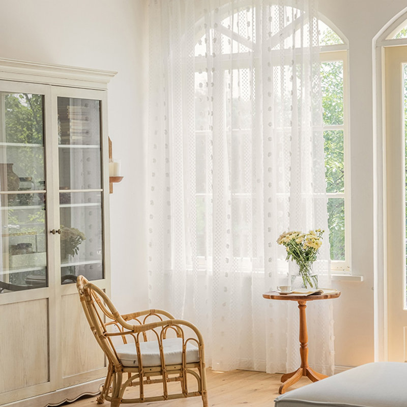 2 Panel White Voile Sheer Curtains For Living Room Pompom Window Drapes Rod Pocket Party Wedding Decor Valance Door Curtains Net Panel, 132x213cm