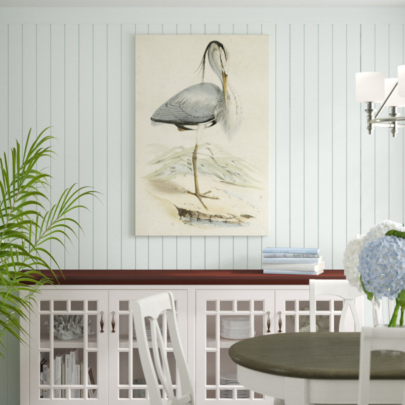 Antique Heron IV - Painting Print, 122cm H x 81cm W, Black Floater Framed