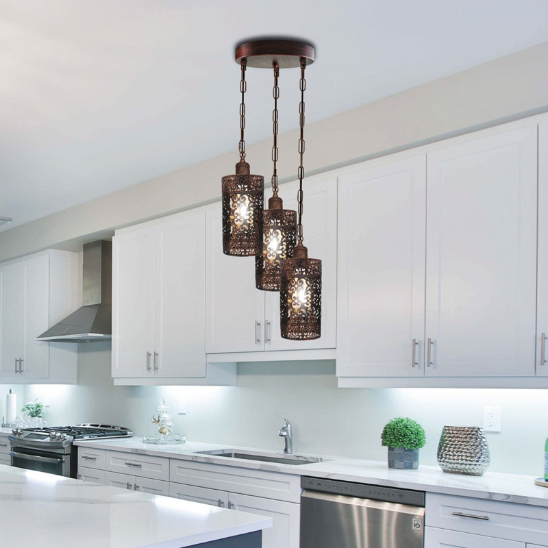 Mohn 3 - Light Cluster Cylinder Pendant, Rustic Red