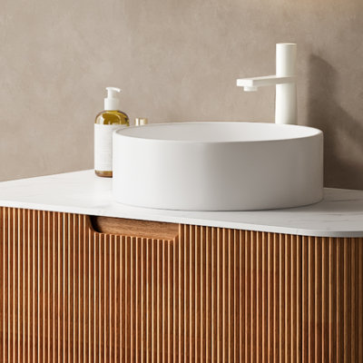 14'' Round Ceramic Bathroom Counter Sink - White, & Elegant Modern User- Option