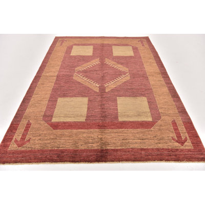 Tapis en laine rouge/beige 5 pi 6 po x 7 pi 8 po one-of-kind à la main noué la Didcot