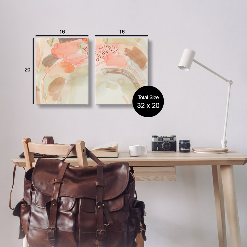 Ensemble de 2 reproductions d'art sur toile aquarelle abstraite rose par Grace Popp, H 20 po x l 16 po