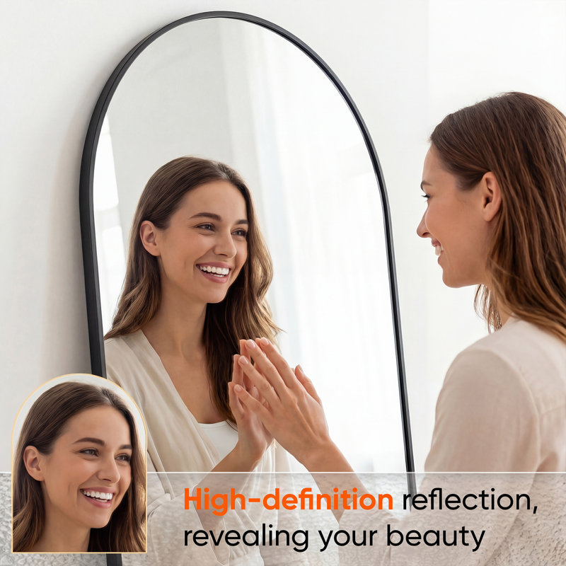 Arched  Metal Oversized Full-Length Mirror, Black, 78" x 38"