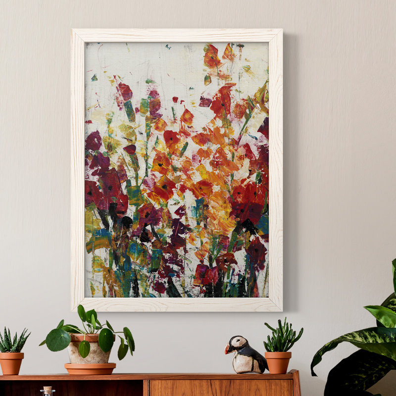 Fleurs sauvages en fleurs II, toile encadrée de qualité supérieure - prête à être accrochée, Cadre blanc