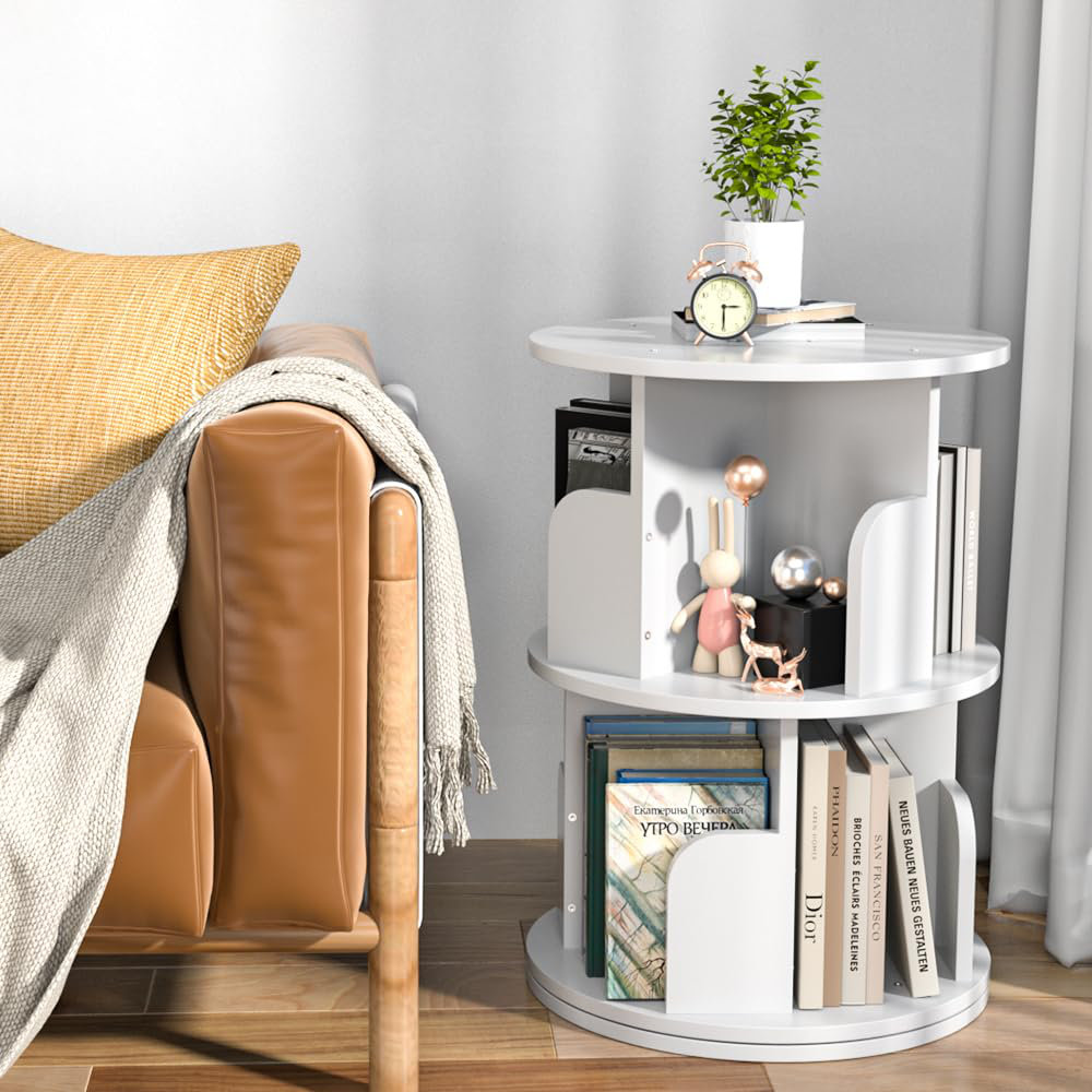 Latitude Run® Rotating Bookshelf, Revolving Bookcase 360 Display Round ...