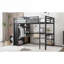 Structure de lit double pleine grandeur pour petites pièces en métal noir profond avec poste de travail intégré et rangement