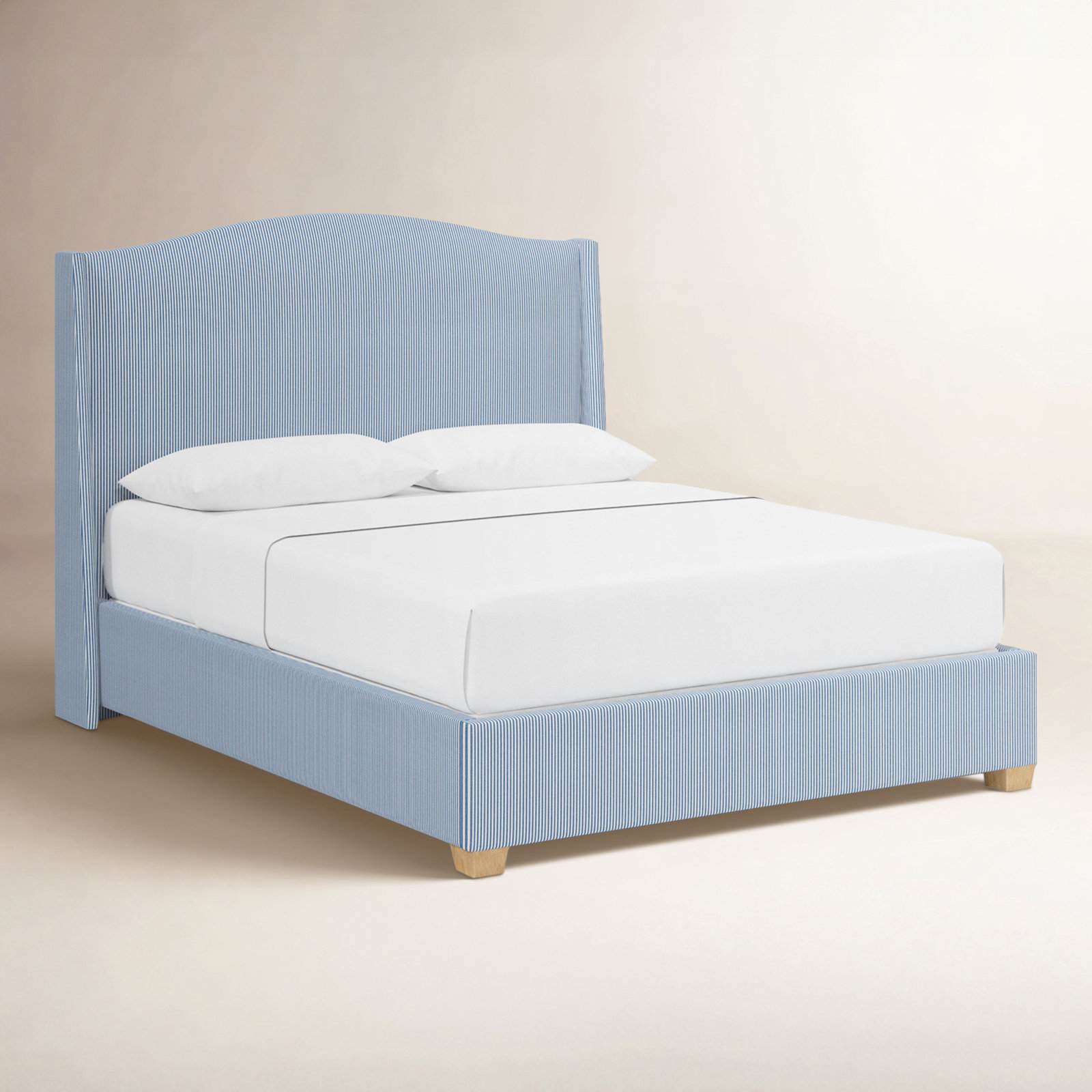 Allis Wingback Bed, King, Prep Stripe Blue