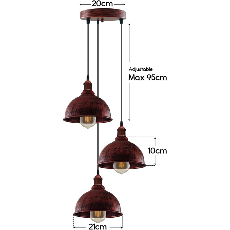 3 - Light Dome Pendant, Rustic Red