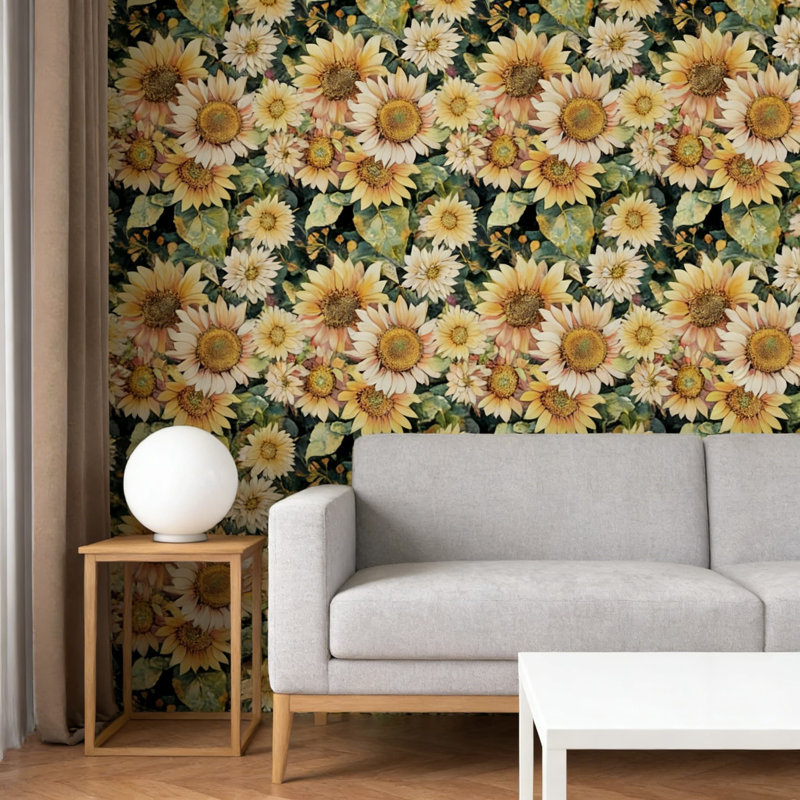 Papier peint auto-adhésif à motif de tournesol, adhésif et rétro floral
