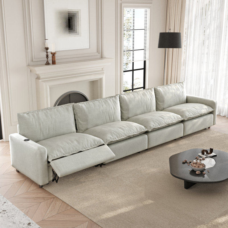 Canapé modulaire inclinable électrique en lin 4 pièces avec gravité zéro, Beige