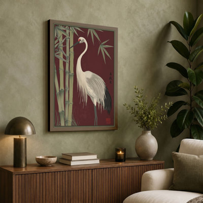 Crane Among Bamboo Japandi - Wrapped Canvas