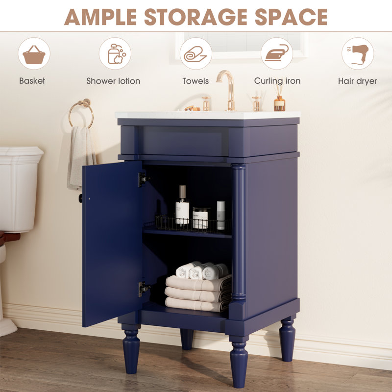 19'' Single Bathroom Vanity with Engineered Stone Top, Blue