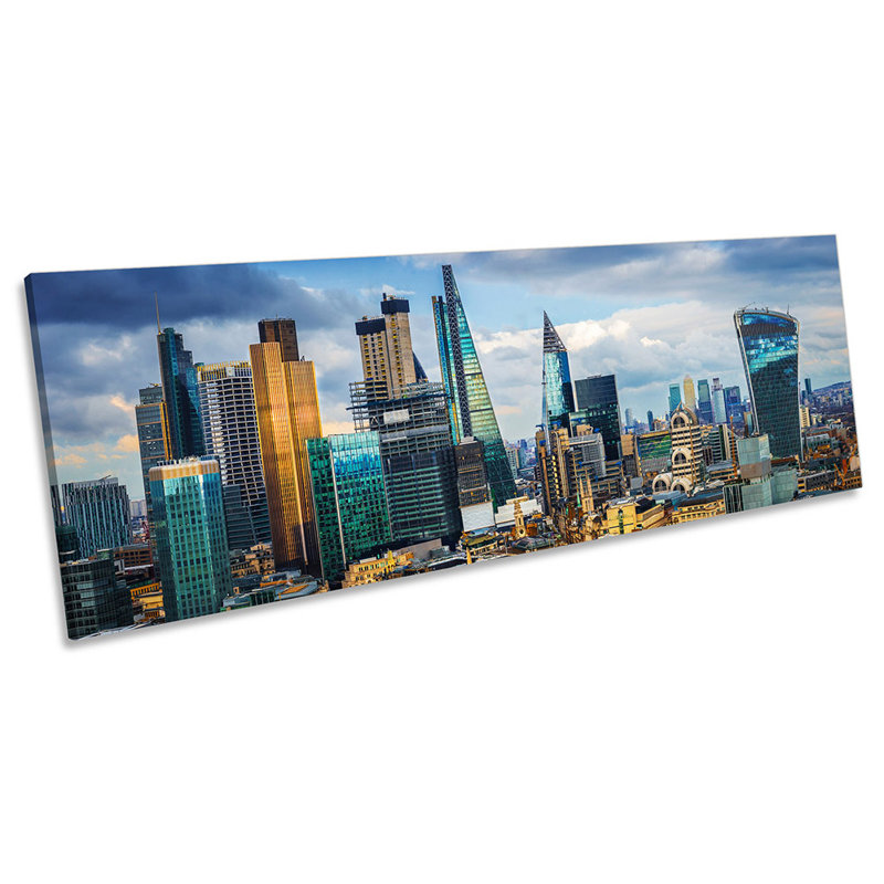 City Of London Skyline - Wrapped Canvas Panoramic Print, 45.72cm H x 137.16cm W, Blue