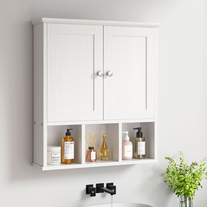 Armoire à pharmacie de salle de bain - murale avec 2 portes et tablette ouverte pour le rangement organisé, Blanc