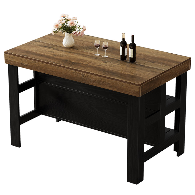 55.1" Kitchen Island Table With Storage And Seating For Kitchen Dining Room, Brown/Black
