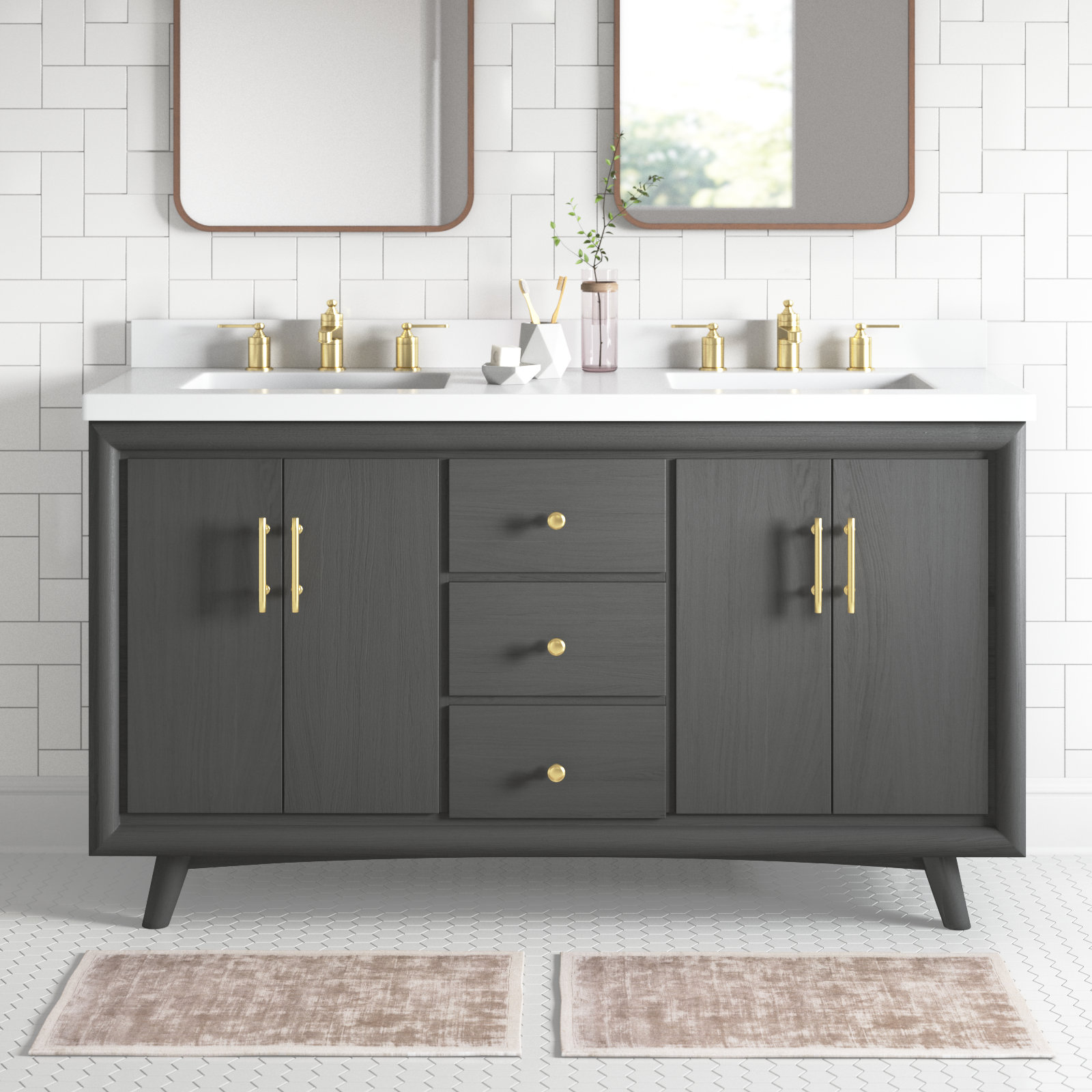 Saur 54'' Free-standing Double Bathroom Vanity with Engineered Stone Vanity  Top