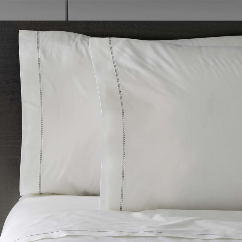 Perfect 400 Thread Count 100% Cotton Percale Sheet Set, King Sheet Set + Fitted Sheet + 2 Pillowcases, White/White