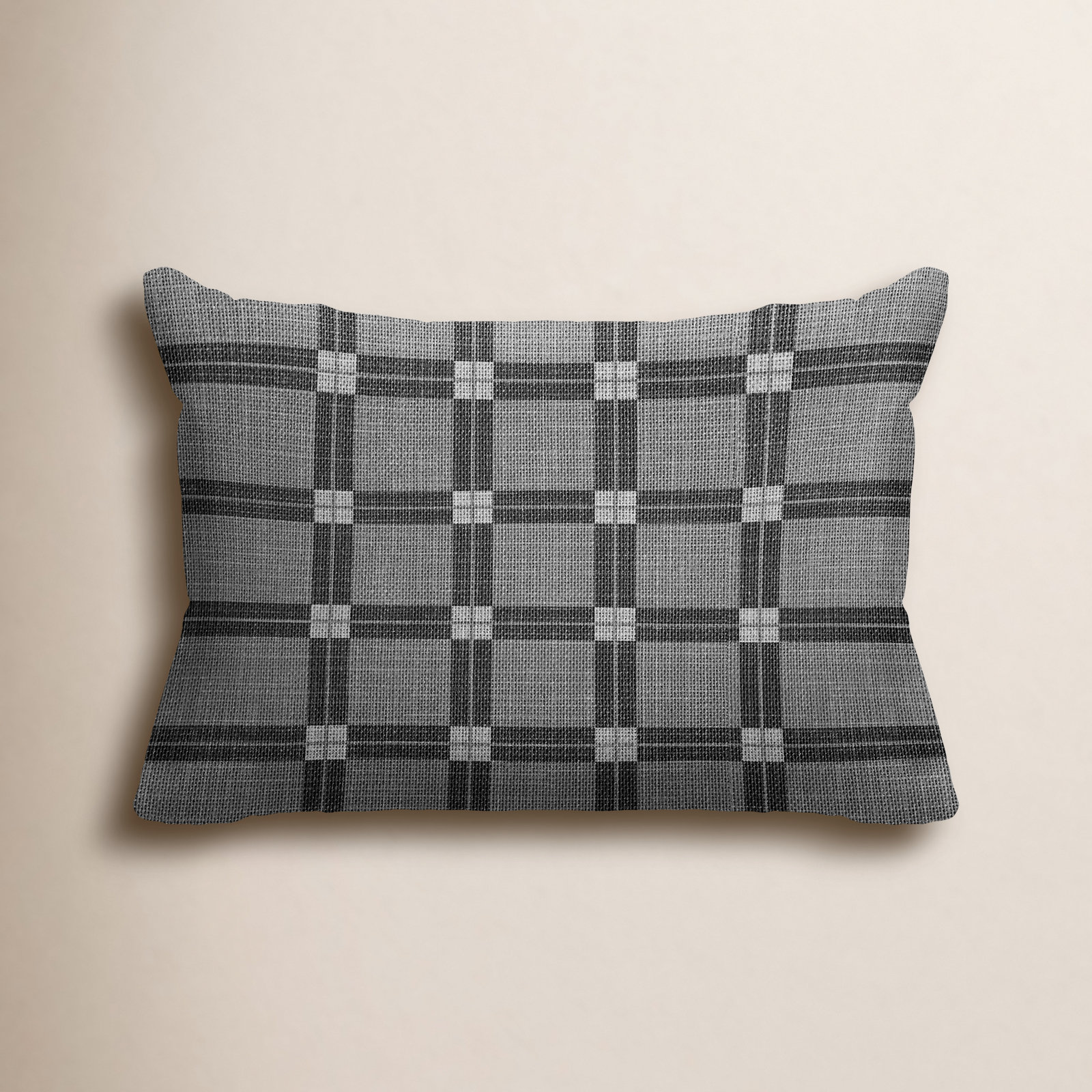 Plaid Indoor/Outdoor Lumbar Throw Pillow, Gray, 18"H x 25"W