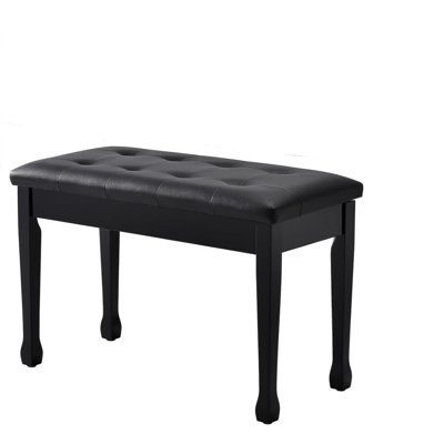 Duet Piano Bench With Storage, Wooden Piano Stool With Waterproof Padded Cushion, Black