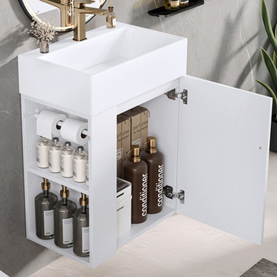 Meuble-lavabo mural élégant 20 po avec lavabo en céramique