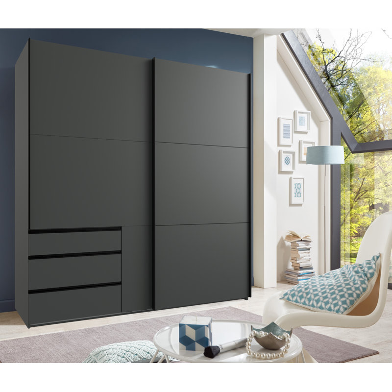 Guardino 2 Door Wardrobe, 216cm H x 200cm W x 65cm D, Graphite