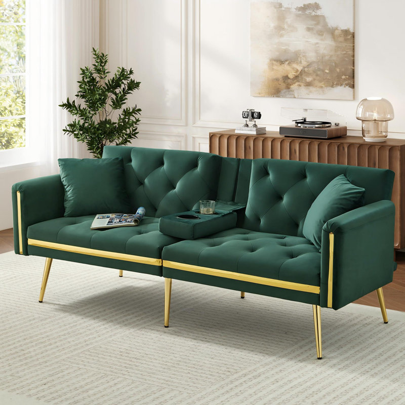 2 Seater Velvet Sofa Bed, Green