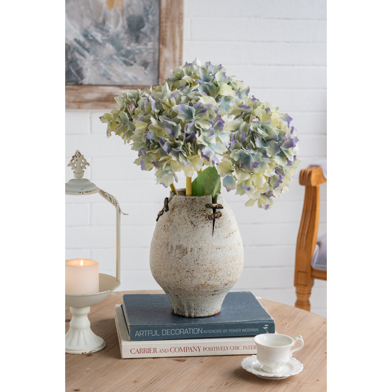 Hand-Pulled Ceramic Accent Vase With Earthy Finish And Wire Details, 9.4" H x 7.5" W x 7.5" D