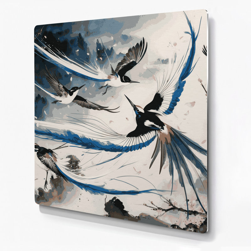 Art mural en métal oiseaux, paradis asiatique, H 12 po x l 12 po