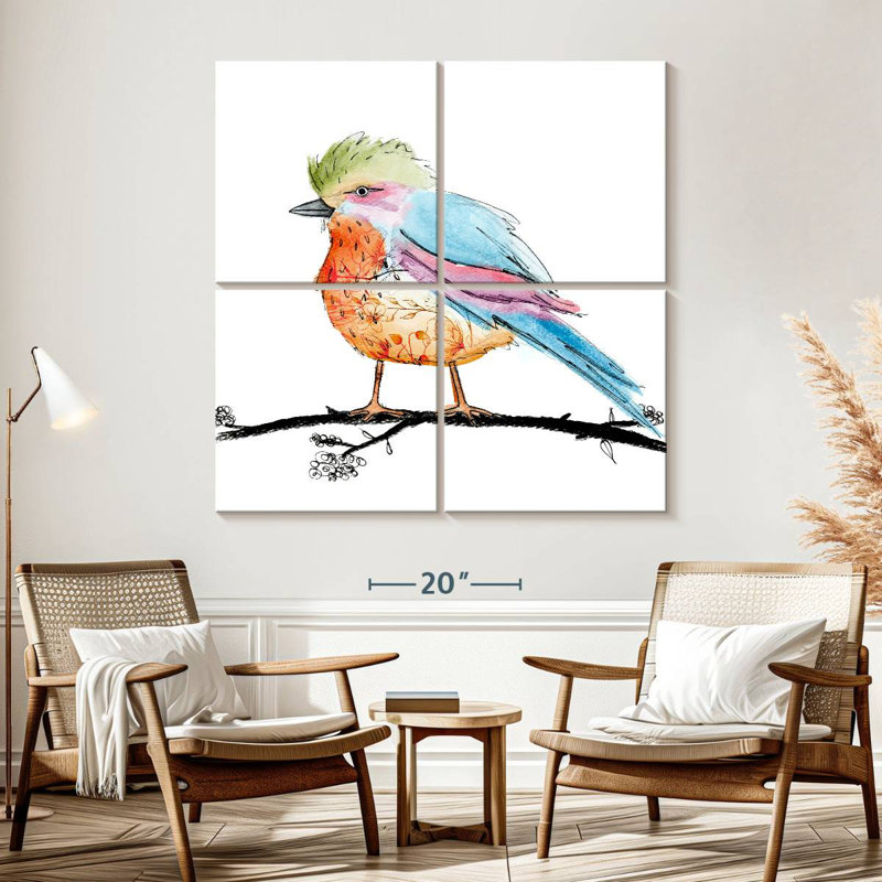 Brampt floral, oiseau brillant I, H 57 po x l 57 po