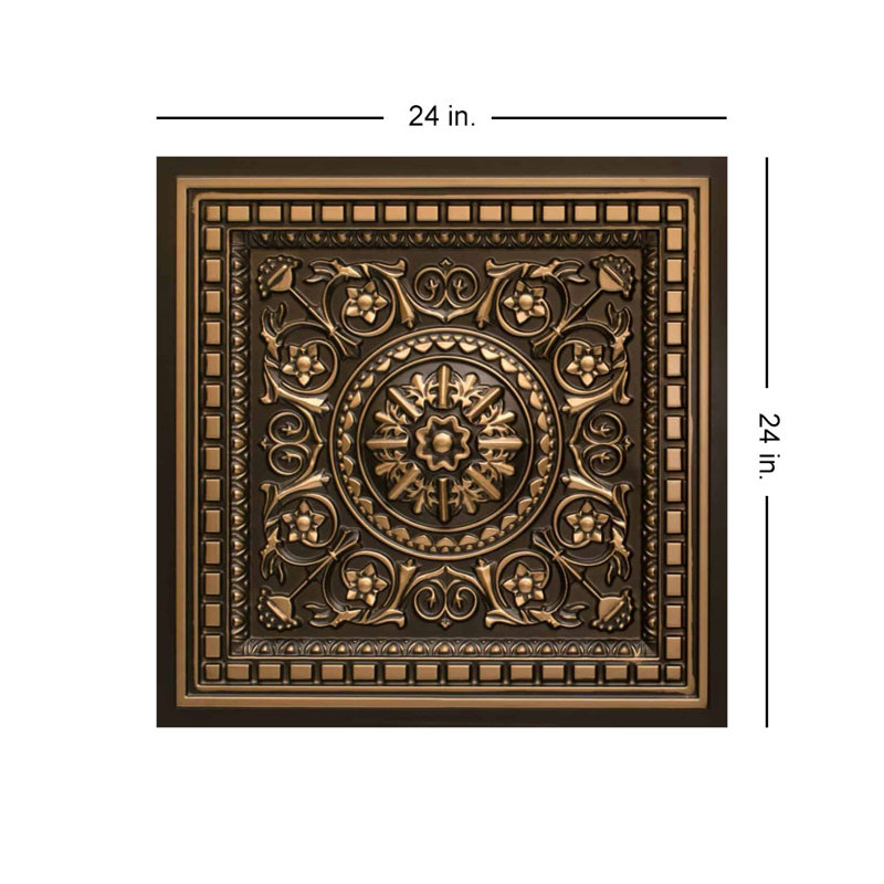 Carreau de plafond à caisson en PVC Da Vinci L 24 po x l 24 po, Or antique