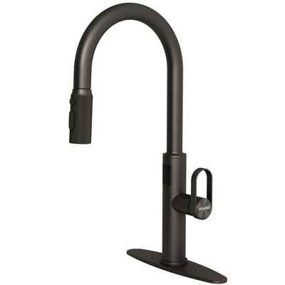 MASO Touchless Kitchen Faucet with Pull-Down Sprayer, Fahrenheit Temperature Display, 3 Spray Modes, 360° Swivel, Commercial Modern Faucet for RV, Farmhouse, Camper, Laundry & Bar,Matte Black