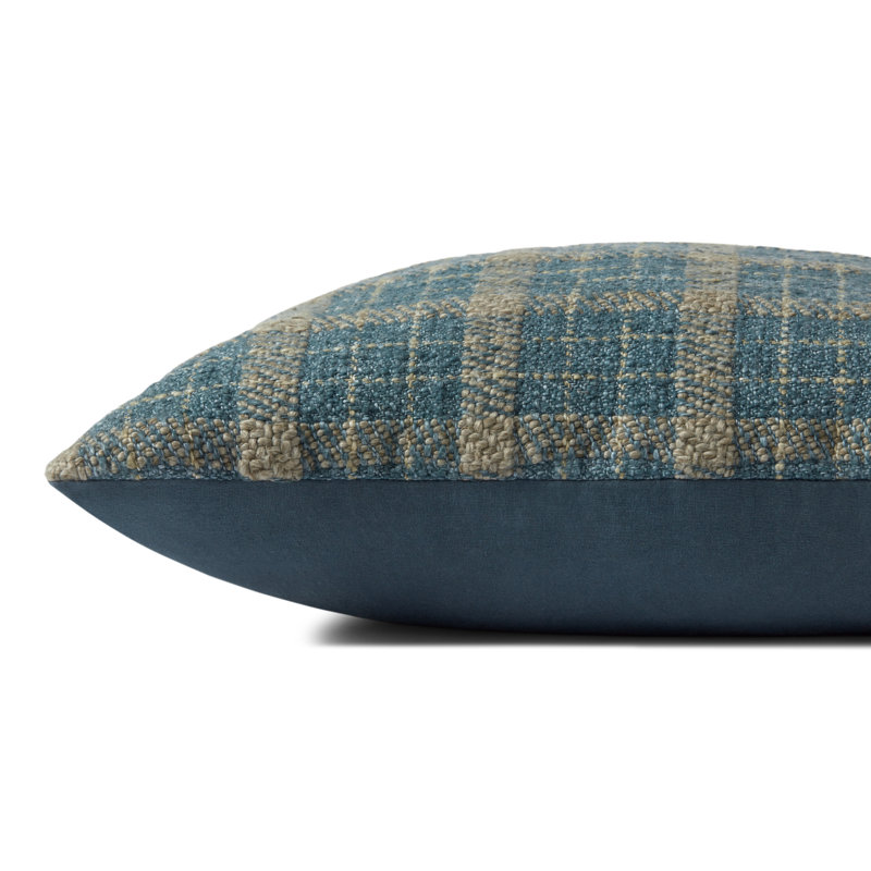 Teal and Tan Plaid 18" x 18" Cotton Pillow Cover